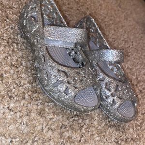 Glitter silver Crocs 7c, gently used